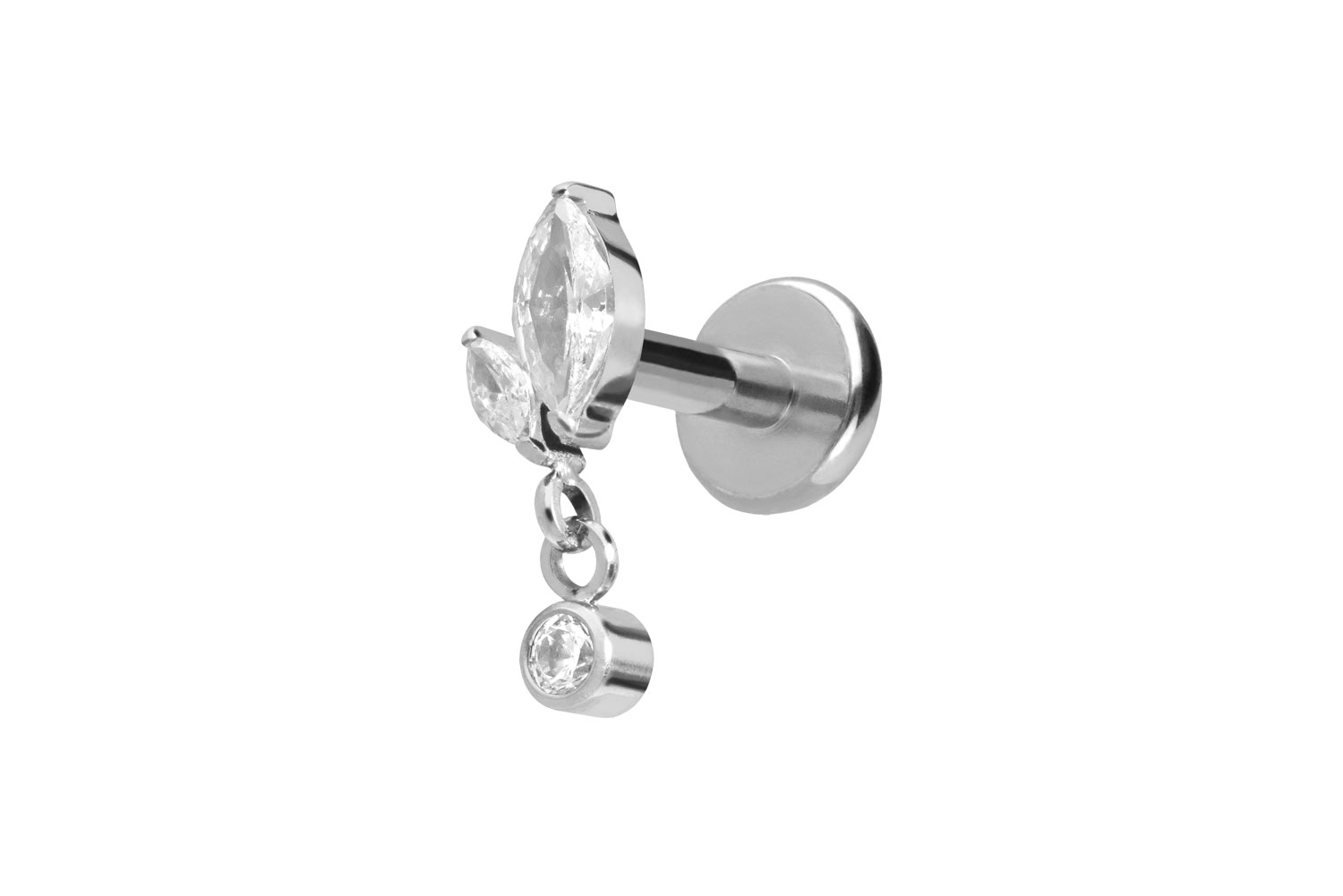 Titan Labret Piercing mit Push Fit KNOSPE + KRISTALL
